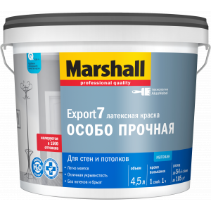 Краска Marshall Export 7 матовая латексная для стен и потолков BW 4.5л